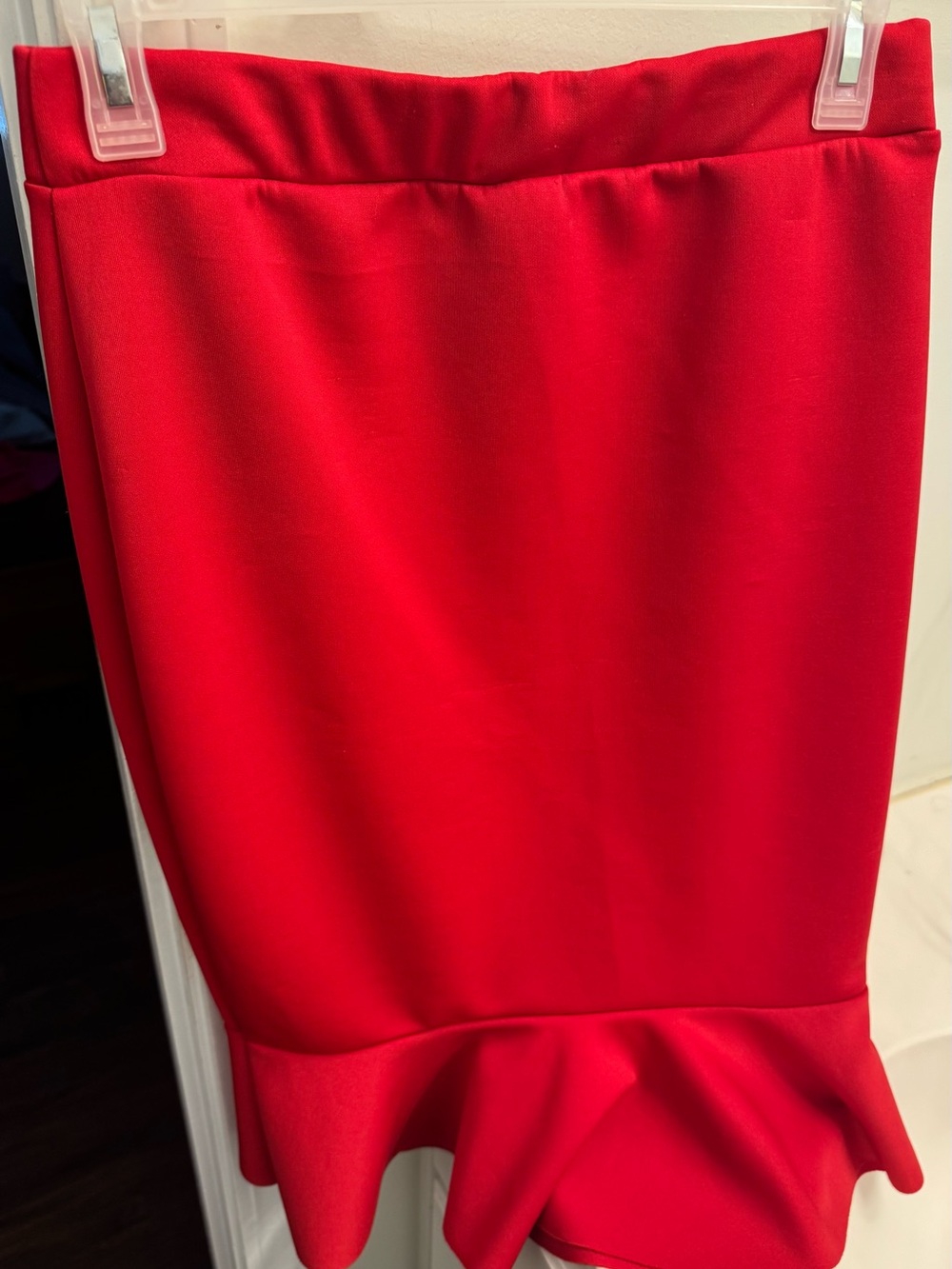 Classic Red Pencil Skirt with Flounce Hem